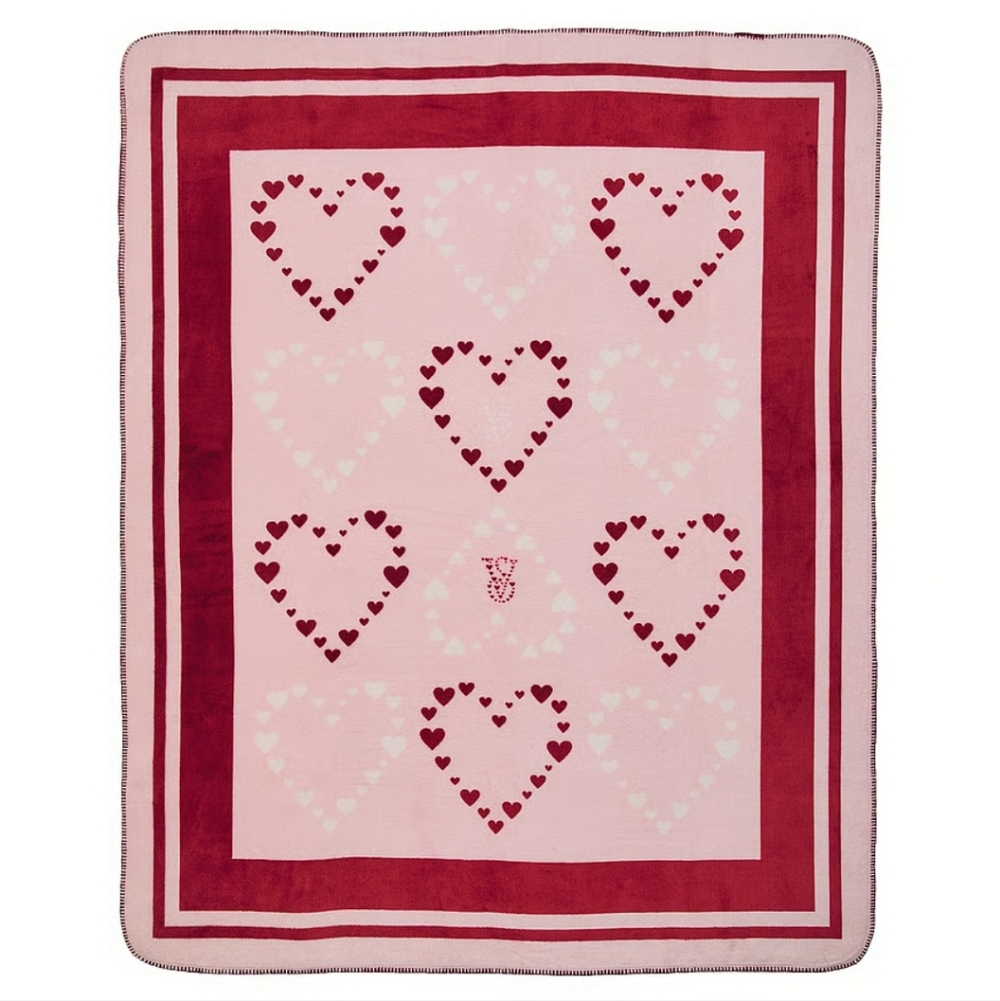 PINK Victoria's Secret Heart Patterned Blanket in Pink and Red 🆕